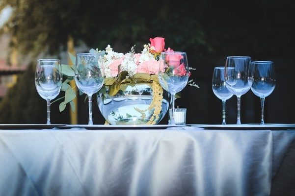 white rented linen on set table