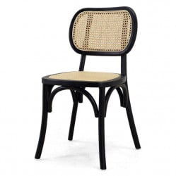 Wood Rattan Chair - Black