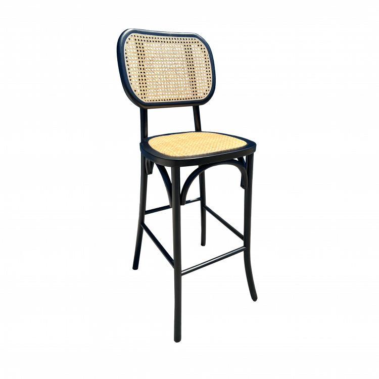 Wood Rattan Barstool - Black