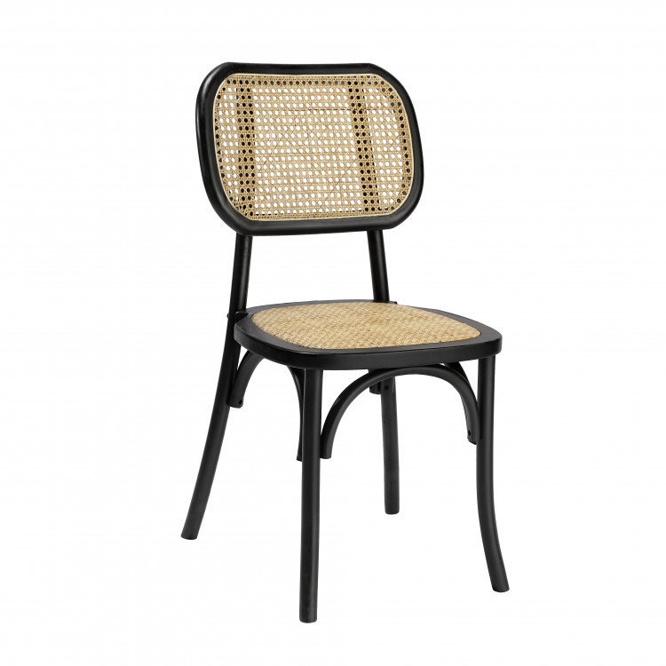 Wood Rattan Chair - Black