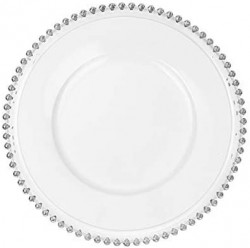 Charger - Glass Silver Beaded ( 12 units )